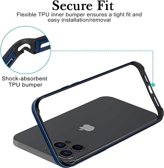 New Aluminum Frame Metal Bumper Frame Slim Hard Case Cover for iPhone17/Pro MAX, Metal Frame with Soft Inner Bumper, Raised Edge Protection (Black, for iPhone17Pro Max)
