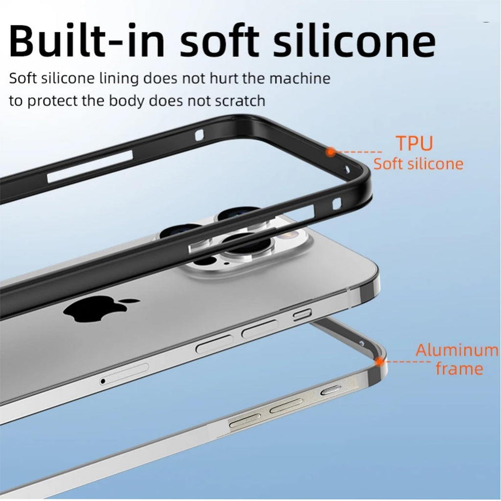 New Aluminum Frame Metal Bumper Frame Slim Hard Case Cover for iPhone17/Pro MAX, Metal Frame with Soft Inner Bumper, Raised Edge Protection (Black, for iPhone17Pro Max)