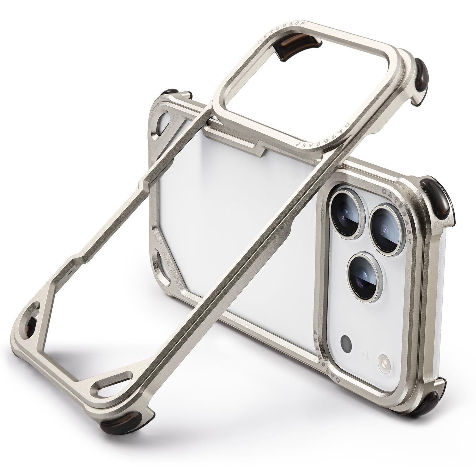 OATSBASF for iPhone 17 Pro Max Bumper Case, No Back Design, Aluminum Frame Slim Fit, Compatible with MagSafe, 4 Corner Shockproof Protection, Natural Titanium