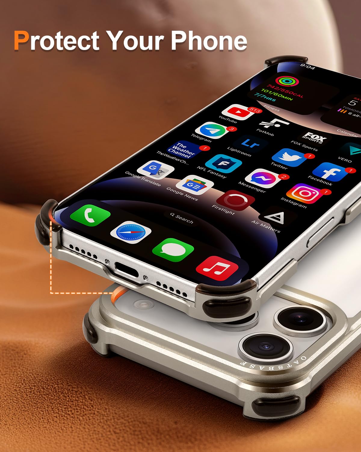 OATSBASF for iPhone 17 Pro Max Bumper Case, No Back Design, Aluminum Frame Slim Fit, Compatible with MagSafe, 4 Corner Shockproof Protection, Natural Titanium