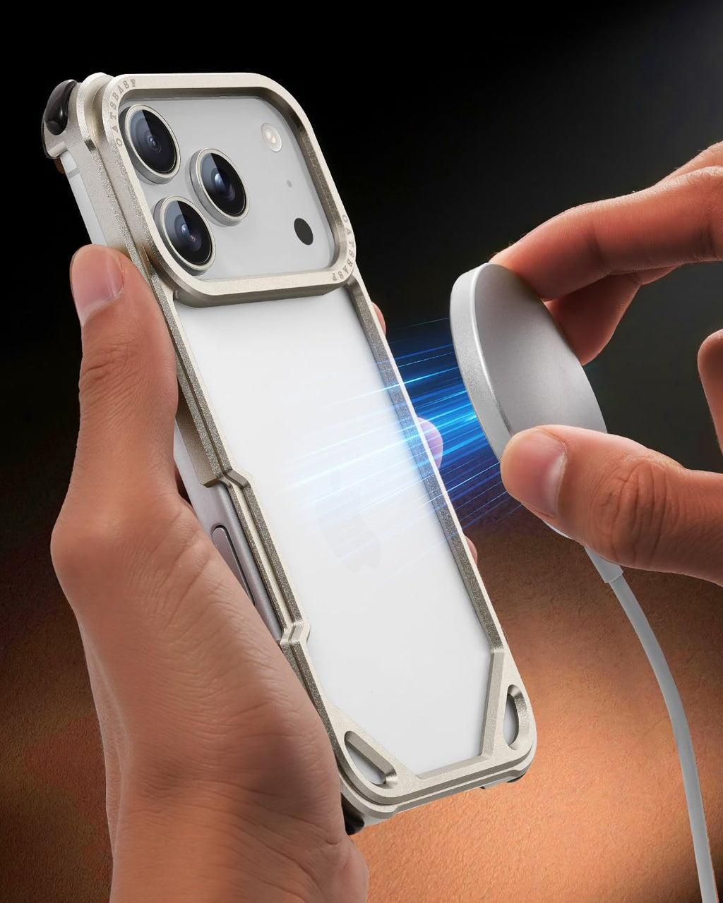 OATSBASF for iPhone 17 Pro Max Bumper Case, No Back Design, Aluminum Frame Slim Fit, Compatible with MagSafe, 4 Corner Shockproof Protection, Natural Titanium