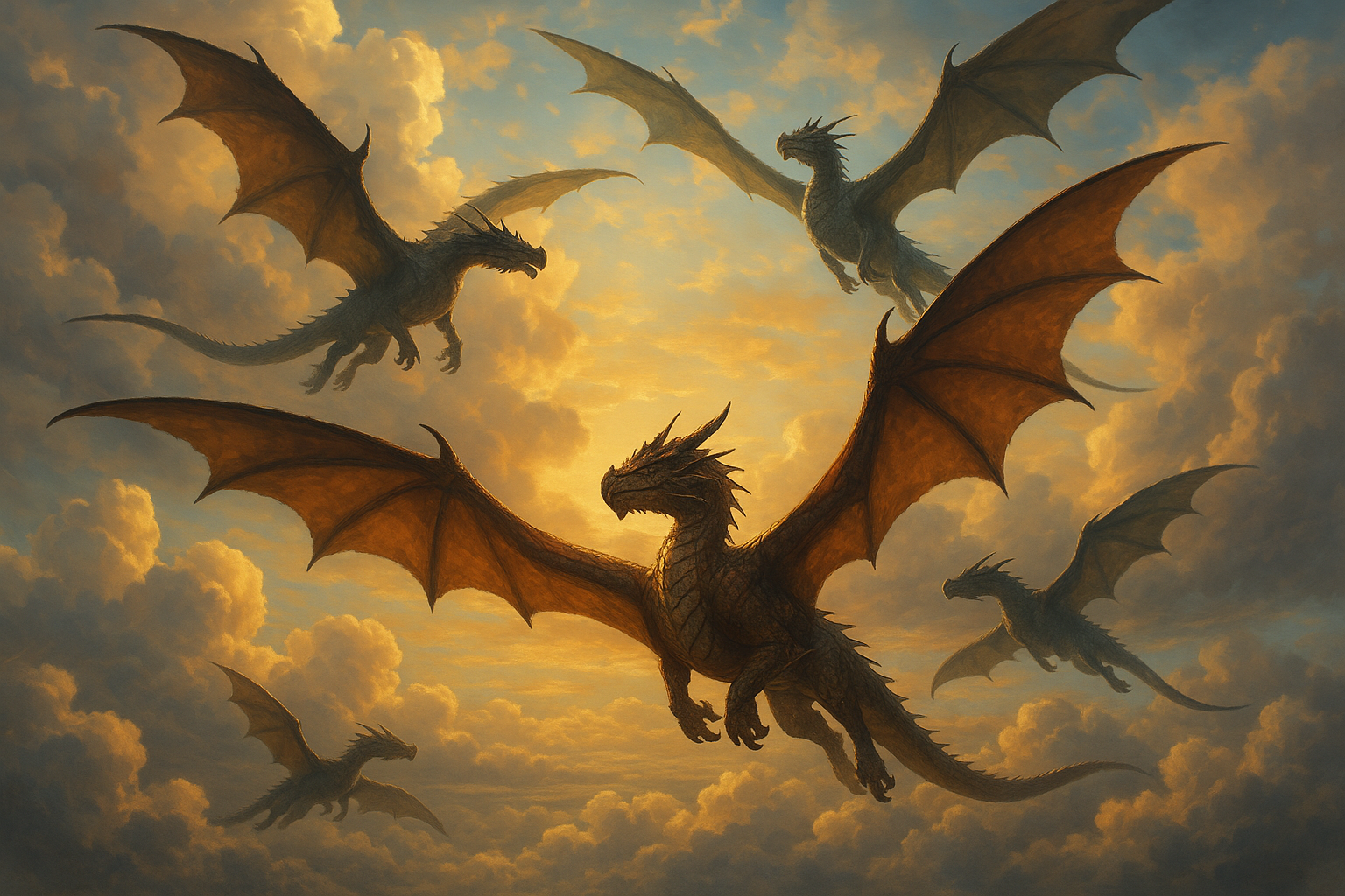 Dragons flying in the sky